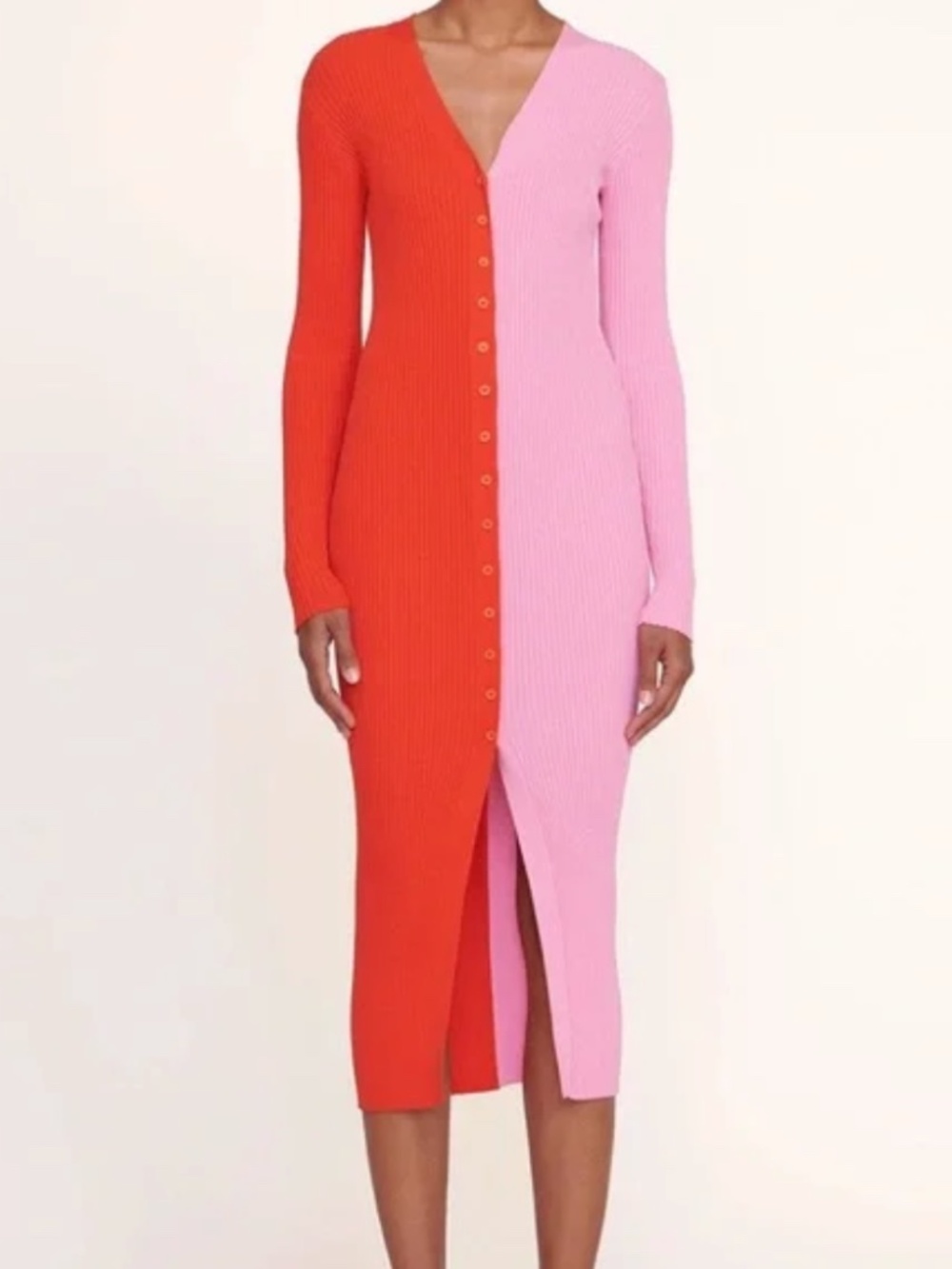 NWT STAUD Colorblock Red Pink Long Sleeve Sweater Dress - Picture 4 of 7